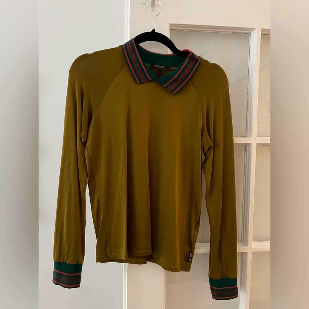 Scotch and soda olive green scuba long sleeve shirt size small